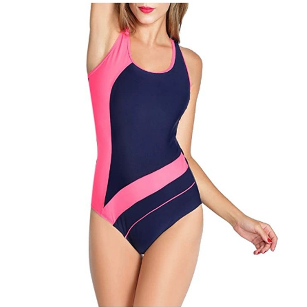 Pink & Navy Athletic One-Piece Swimsuit